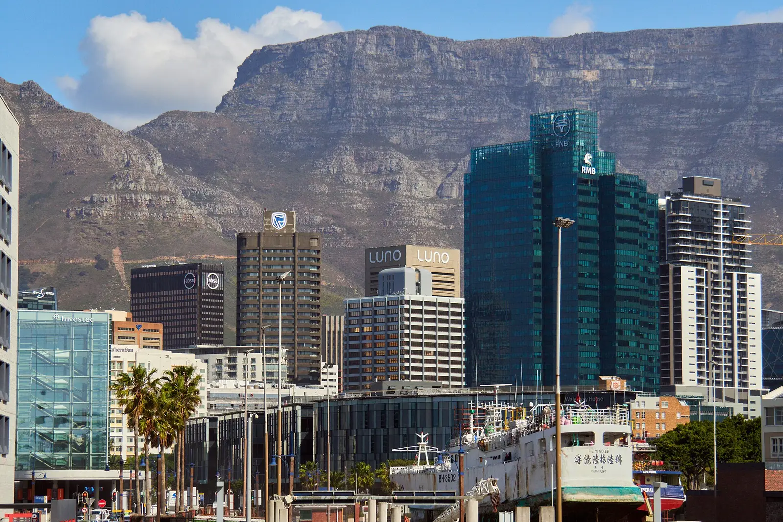 Cape Town city centre towers beneath Table Mountain
