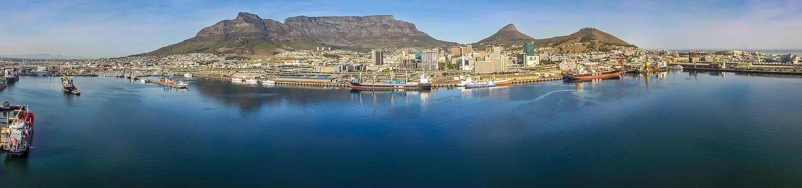 Cape Town harbour and city centre with Table Mountain and Lion's Head behind