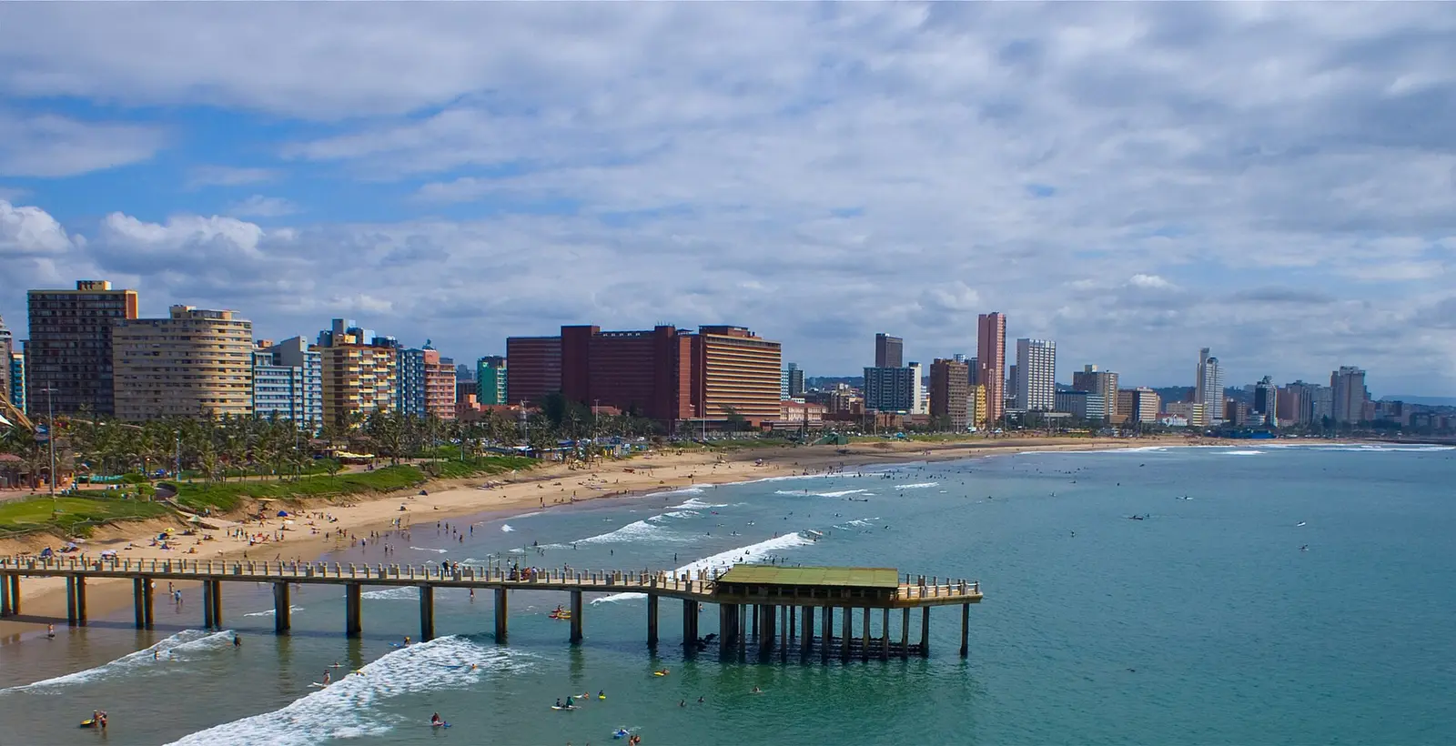 Durban beachfront with a pier and high rise buildings
