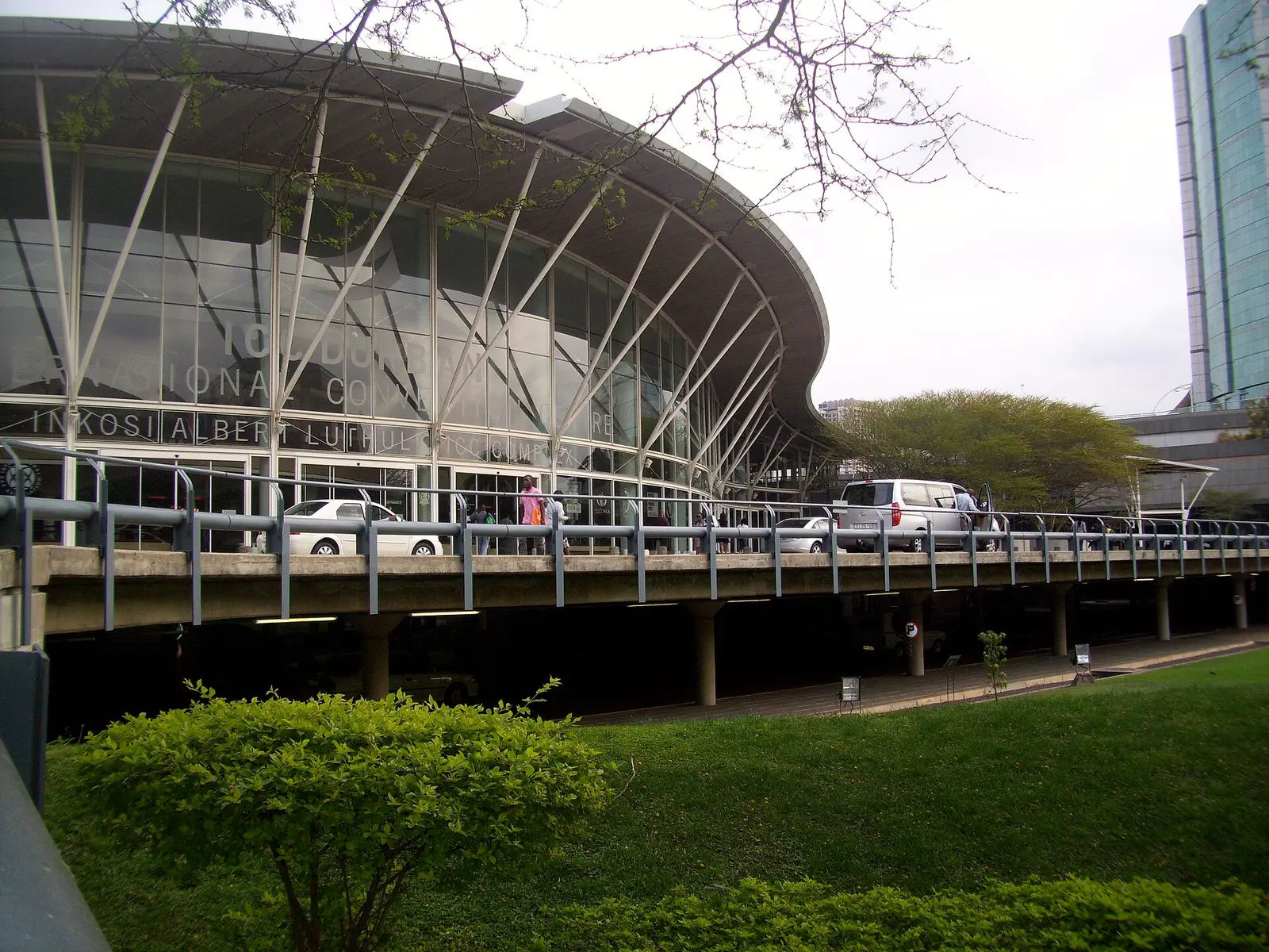 Curved glass and steel front of the Durban International Convention Centre
